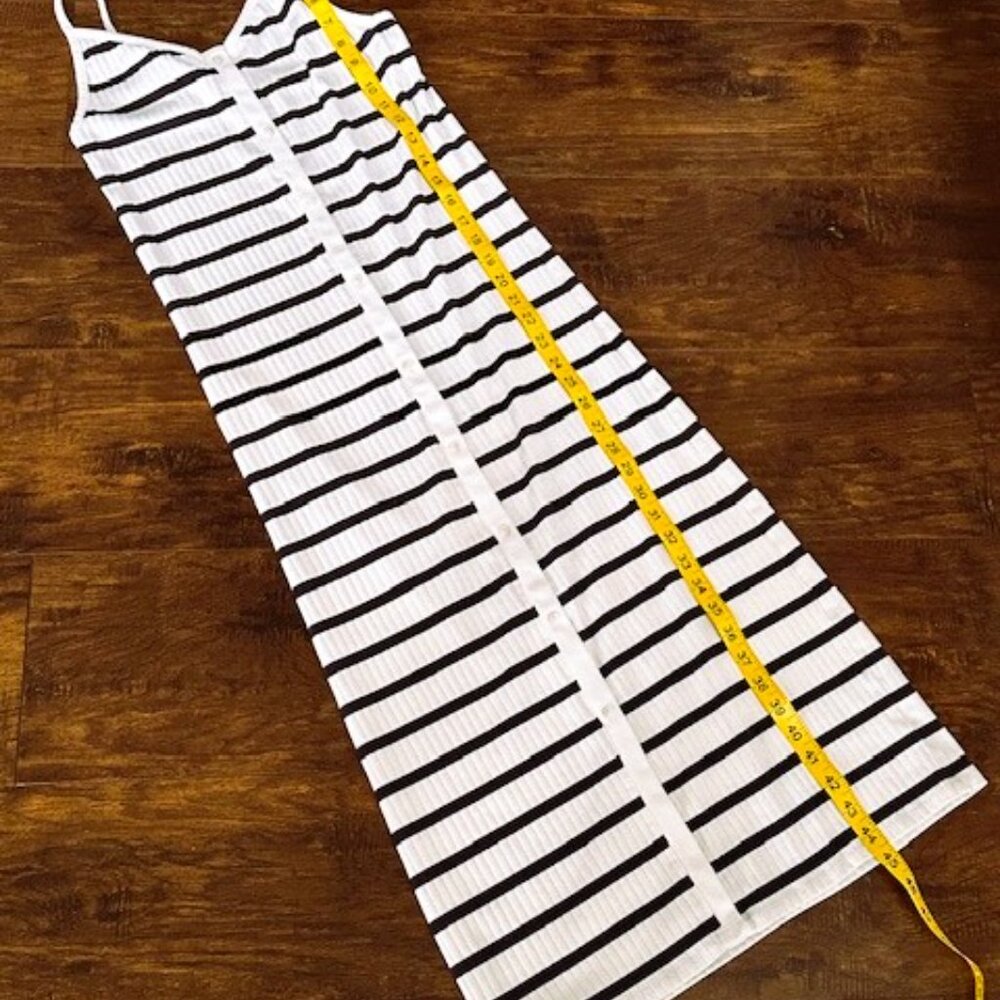 Aerie Ribbed Navy & White Striped Button Front Midi Dress Camisole Straps Size L - Picture 9 of 13